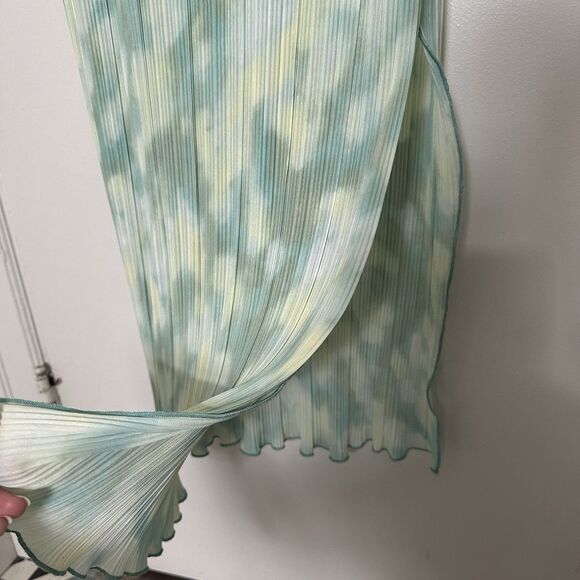 Future Collective Plisse Midi Dress Sz XXS Sleeveless Green White Yellow Boho - Picture 5 of 7